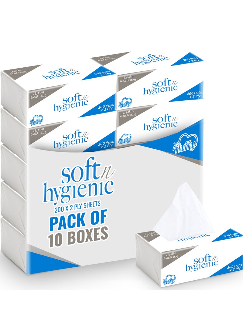 إس إن إتش باكينج عبوة من 10 مناديل ناعمة وصحية للوجه، 200 منديل ناعم من النايلون مع تغليف من النايلون - Image 1